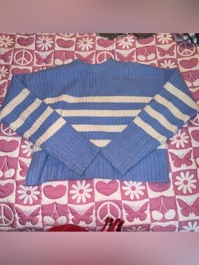 Pink Rose Blue & White Sweater